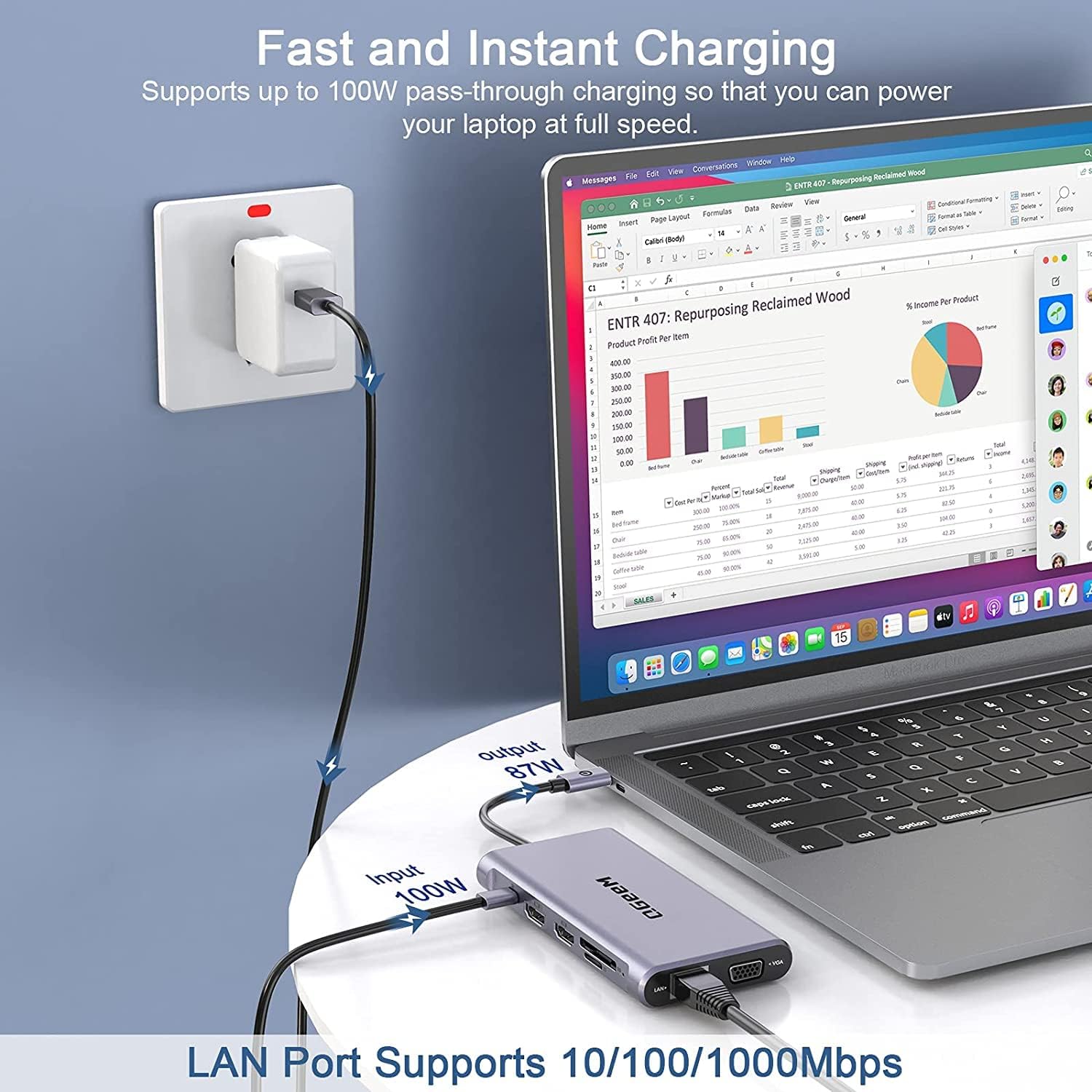 QGeeM 12 in 1 USB C Hub Laptop Docking Station Dual Monitor,Triple Display USB Type C Dock with 4K Dual HDMI,VGA,100W PD,Ethernet,4USB,SD/TF, Compatible for MacBook and Windows