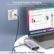 QGeeM 12 in 1 USB C Hub Laptop Docking Station Dual Monitor,Triple Display USB Type C Dock with 4K Dual HDMI,VGA,100W PD,Ethernet,4USB,SD/TF, Compatible for MacBook and Windows