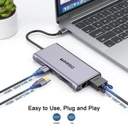 QGeeM 12 in 1 USB C Hub Laptop Docking Station Dual Monitor,Triple Display USB Type C Dock with 4K Dual HDMI,VGA,100W PD,Ethernet,4USB,SD/TF, Compatible for MacBook and Windows