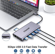 QGeeM 12 in 1 USB C Hub Laptop Docking Station Dual Monitor,Triple Display USB Type C Dock with 4K Dual HDMI,VGA,100W PD,Ethernet,4USB,SD/TF, Compatible for MacBook and Windows