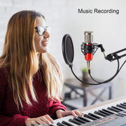 ZINGYOU Condenser Microphone Bundle, BM-800 PC Microphone Professional Cardioid Studio Mic Set with Mic Suspension Scissor Arm, Shock Mount and Pop Filter for Studio Recording & Broadcasting
